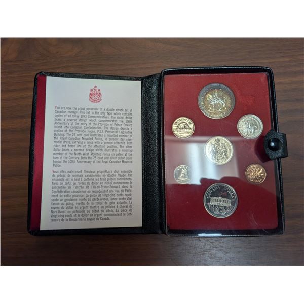 1973 Double Dollar Specimen Set. Silver Dollar, PEI Dollar Housed In Original Case
