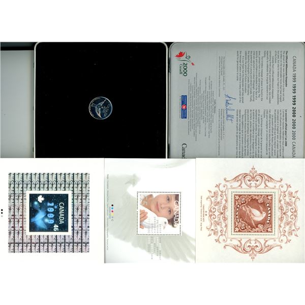 1999 Canada Post Official Millennium Keepsake. Includes 3 Mint Stamps, Plus a Canada Post Dove Medal
