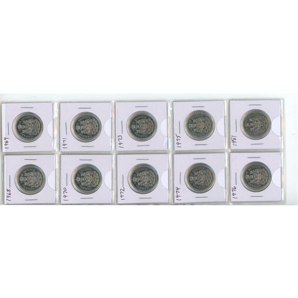 Set of 10 Canadian 50 Cents From 1968-1981