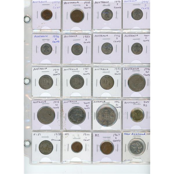 Set of 20 Coins From Australia (up to 2 Dollars) Fiji, and New Zealand