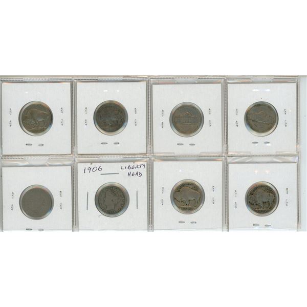 Set of 8 U.S Liberty Head, Buffalo and Jefferson Nickels Dating From 1901-1941D