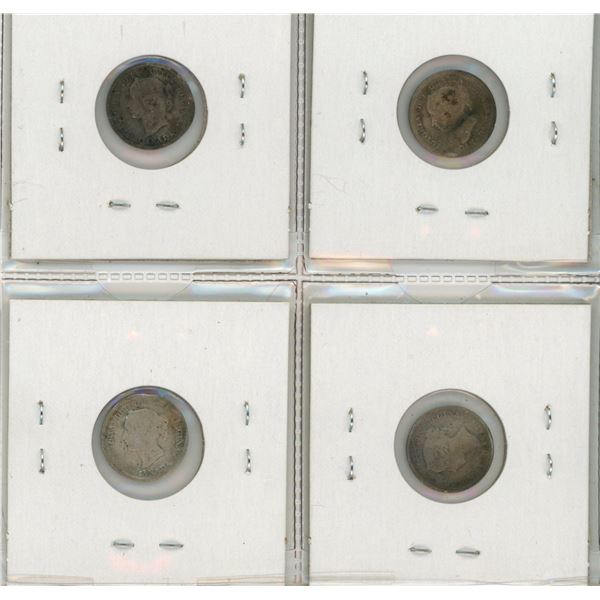Set of 4 Canadian Victorian Silver 5 Cents 1880H, 1886, 1892, 1897