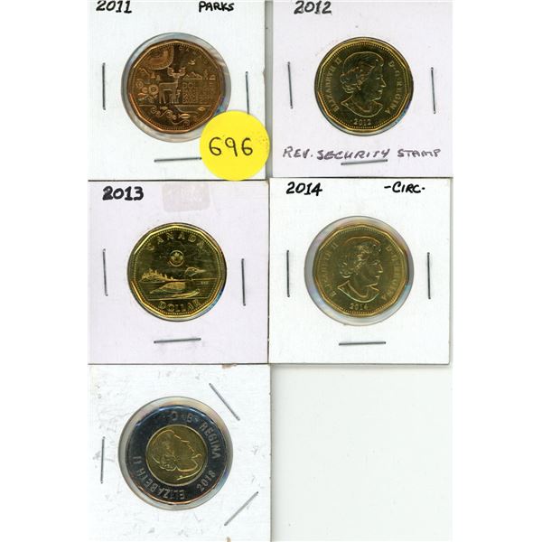 2011-2014 Canadian Proof Like One Dollar & 2018 Canadian Proof Like Two Dollar Coin.