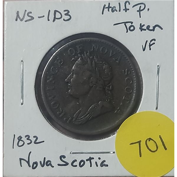 1832 NS-1D3 Nova Scotia Half Penny Token