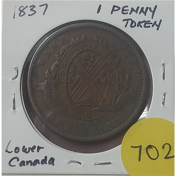 1837 Lower Canada Onne Penny Token