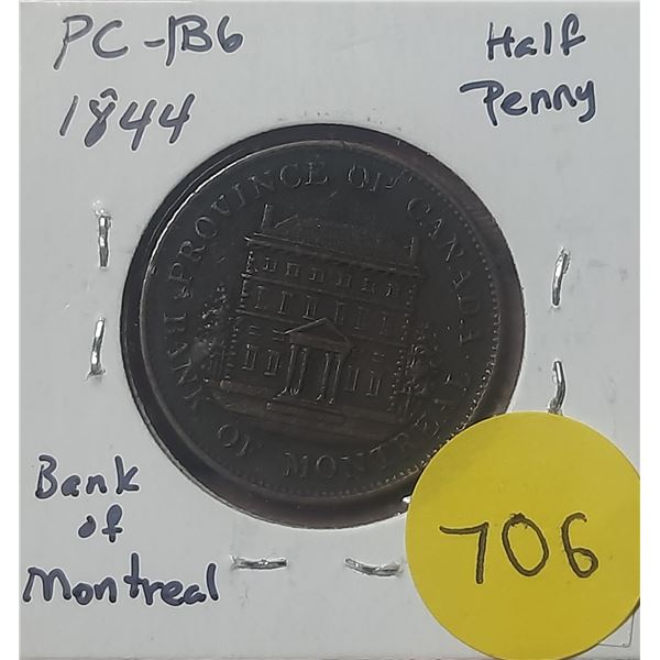 1844 PC-1B6 Bank of Montreal Half Penny Token