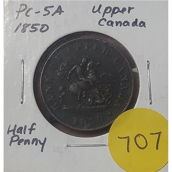 1850 PC-5A Upper Canada Half Penny Token
