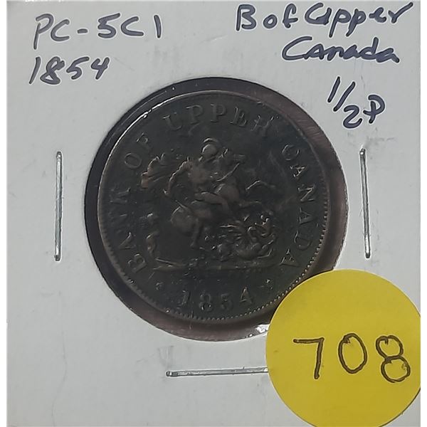 1854 PC-5C1 Upper Canada Half Penny Token