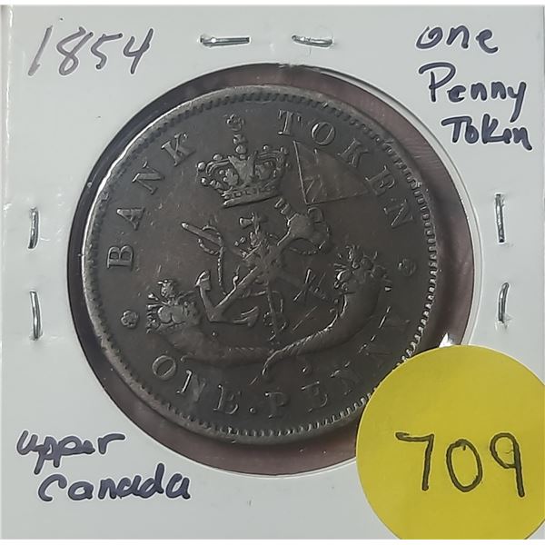 1854 Upper Canada One Penny Token