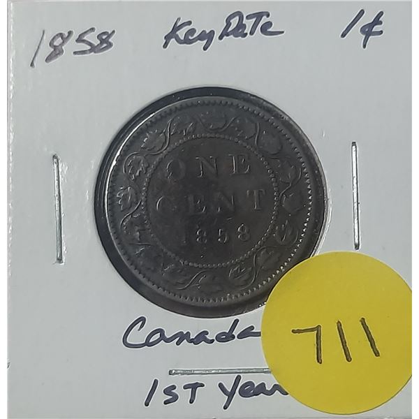 1858 KEY DATE (First Year) Canada Large Cent