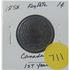 Image 1 : 1858 KEY DATE (First Year) Canada Large Cent