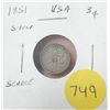 Image 1 : 1851 USA SCARCE Silver Three Cents