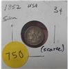 Image 1 : 1852 USA SCARCE Silver Three Cents