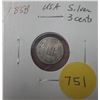 Image 1 : 1858 USA  Silver Three Cents