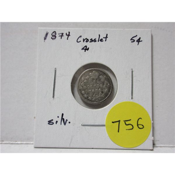 1874 Crosslet 4 Canada Silver 5¢