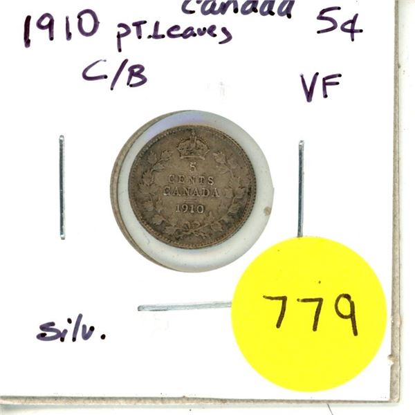 1910 PL CB Canada Silver 5¢