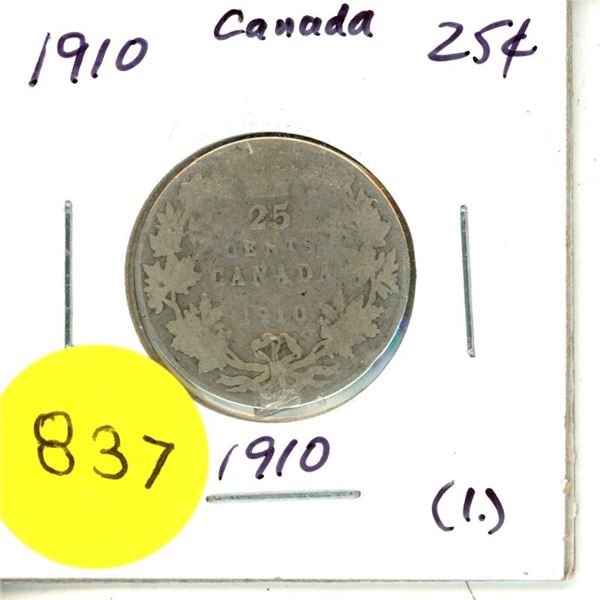 1910 Canada Silver 25¢ (1.)
