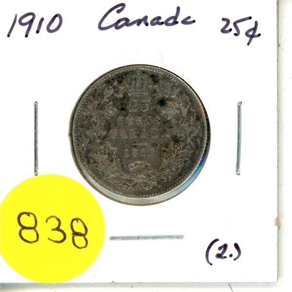 1910 Canada Silver 25¢ (2.)