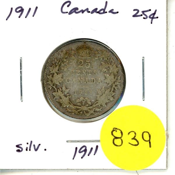 1911 Canada Silver 25¢