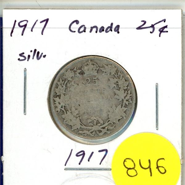 Lot of 4 Canada Silver 25¢:  1917-1920