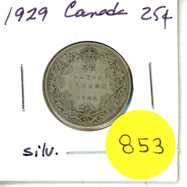 1929 Canada Silver 25¢