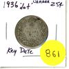 Image 1 : 1936 Dot KEY DATE Canada Silver 25¢