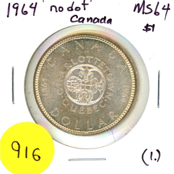 1964 No Dot Canada Silver Dollar (1.)
