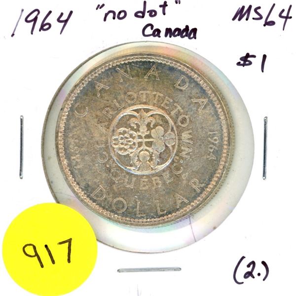 1964 No Dot Canada Silver Dollar (2.)