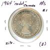 Image 2 : 1964 No Dot Canada Silver Dollar (2.)