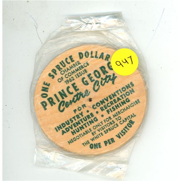 1962 Prince George BC Wooden Dollar