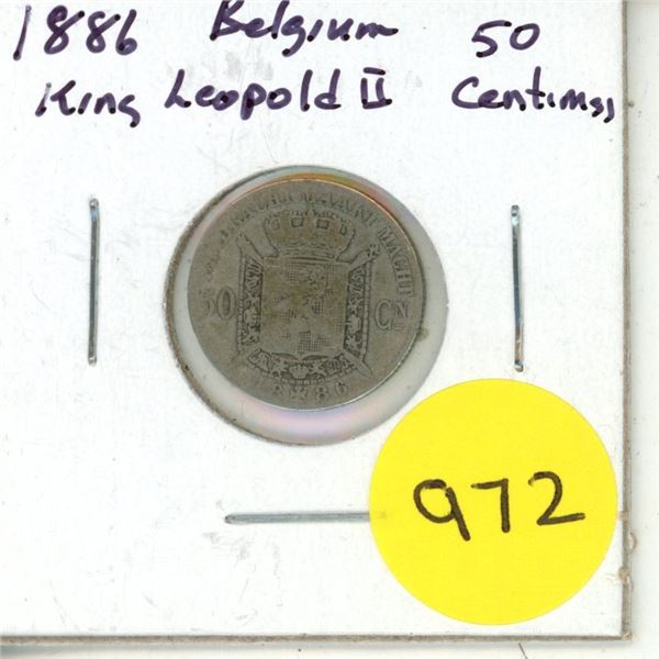 1886 Belgium King Leopold II Silver 50 Centimes