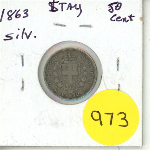 1863 Italy Vittorio Emanuel II Silver 50 Centesimi