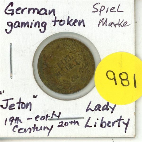 19th to Early 20th Century German Gaming Token (Jeton), Lady Liberty