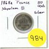 Image 1 : 1868A France Napoleon III Silver 50 Cents