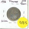 Image 1 : 1916 France Silver One Franc