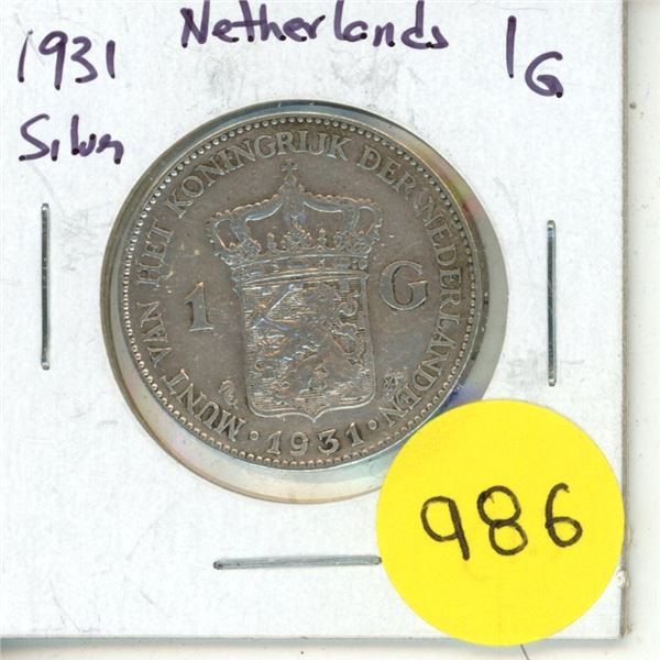 1931 Netherlands Silver One Gulden (1.)