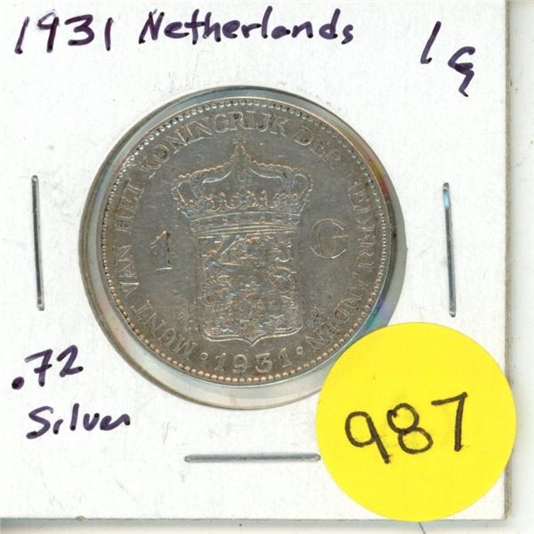 1931 Netherlands Silver One Gulden (2.)