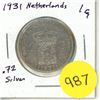 Image 1 : 1931 Netherlands Silver One Gulden (2.)