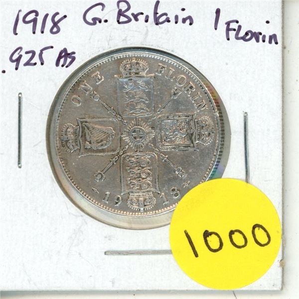 1918 Great Britain Silver One Florin