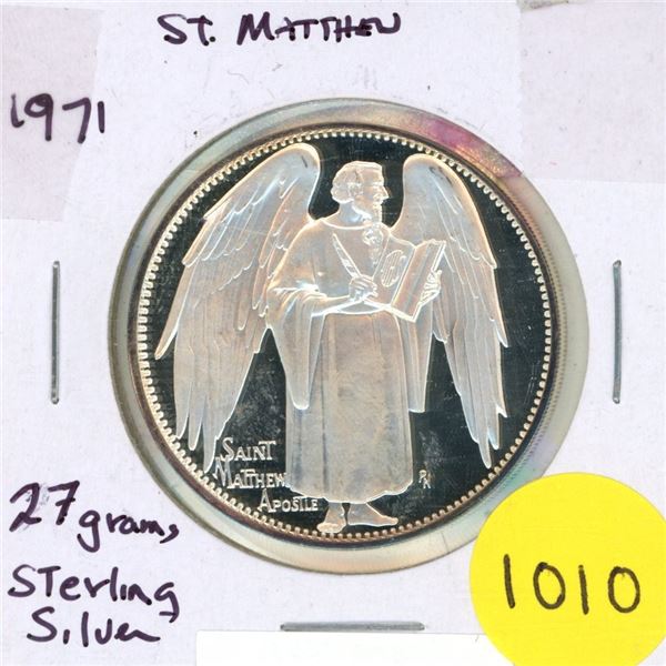 1971 Sterling Silver St. Matthew Medal (Catholic Commemorative Medal Society)