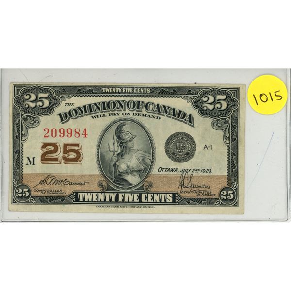 1923 Dominion of Canada Shinplaster, McCavour/Saunders (# 209984)