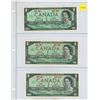 Lot of 3 Canada 1867 1967 One Dollar Bills, Beattie/Rasminsky