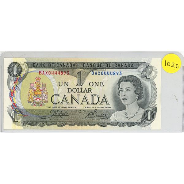 1973 Canada One Dollar Bill, Crow/Bouey (# BAX 0444893)