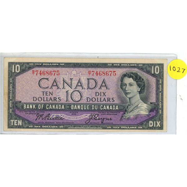 1954 Canada Ten Dollar Bill, Beattie/Coyne (# B/T 7468675)