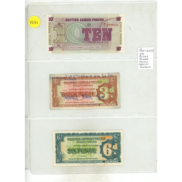 Lot of 3 Post-World War II British Armed Forces Special Vouchers