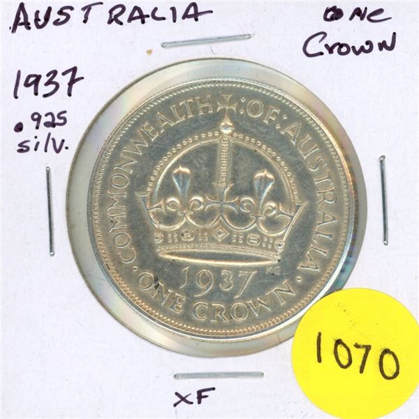 1937 Australia Silver One Crown