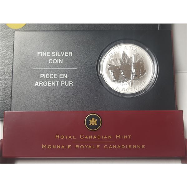 2005 Canada Fine Silver Five Dollar Coin, 60th Ann. End WWII, COA