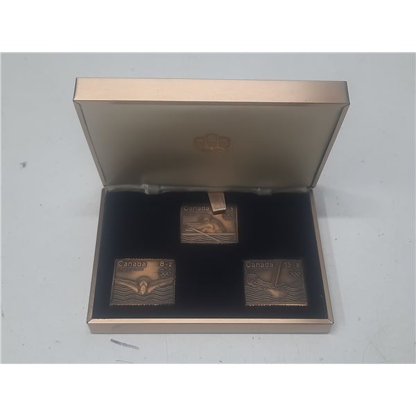 1976 Canada Post 3 Olympic Water Sports Bronze Stamps with 3 Stamps, Box Set