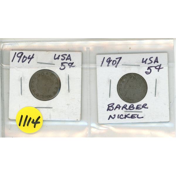 1904, 1907 U.S.A  Five Cents Coin.