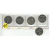 Image 1 : 1968, 1969, 1970, 1971, 1982 Canada One Dollar Coins.